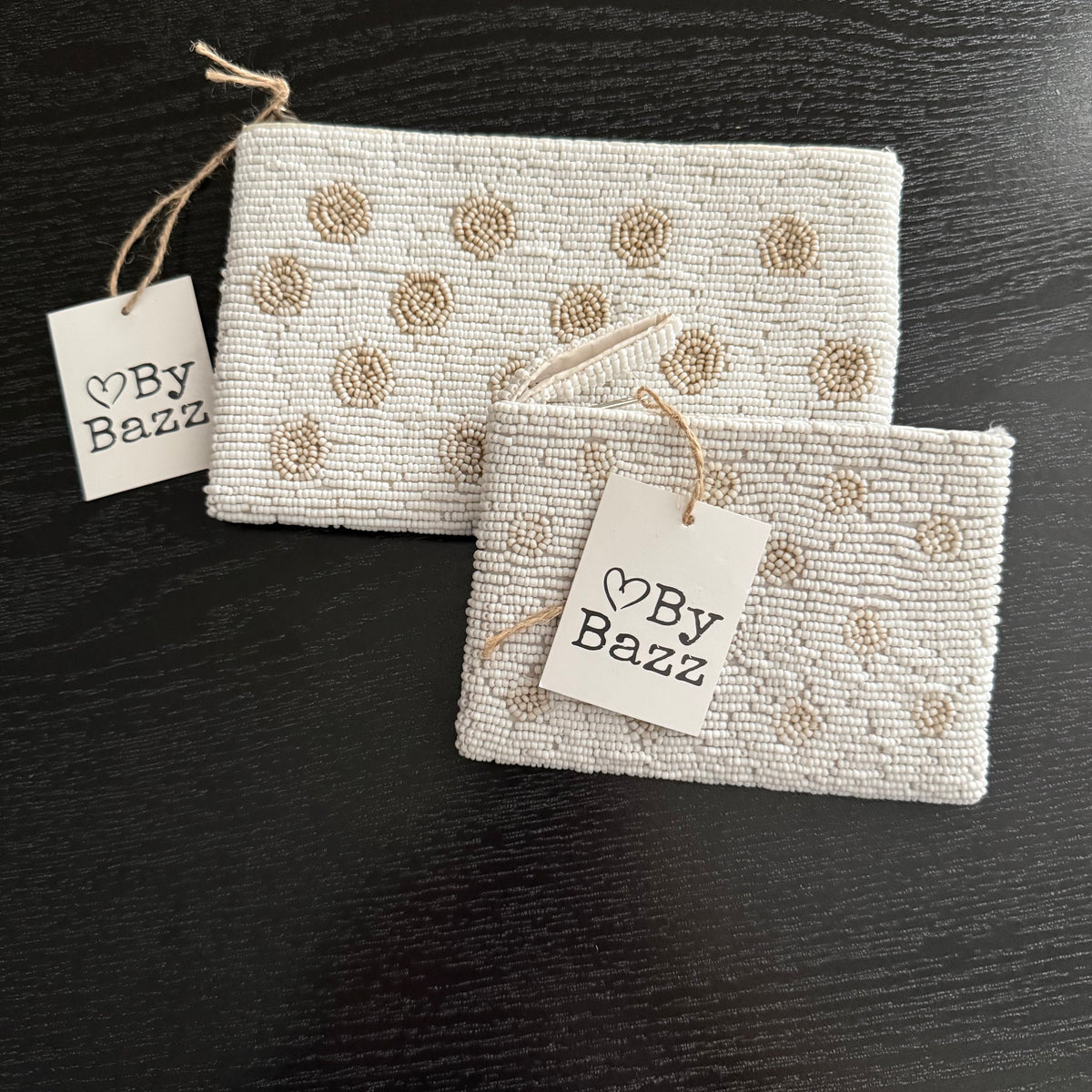 Kralen tasjes kleur wit/bruin set 2 stuks S&amp;M